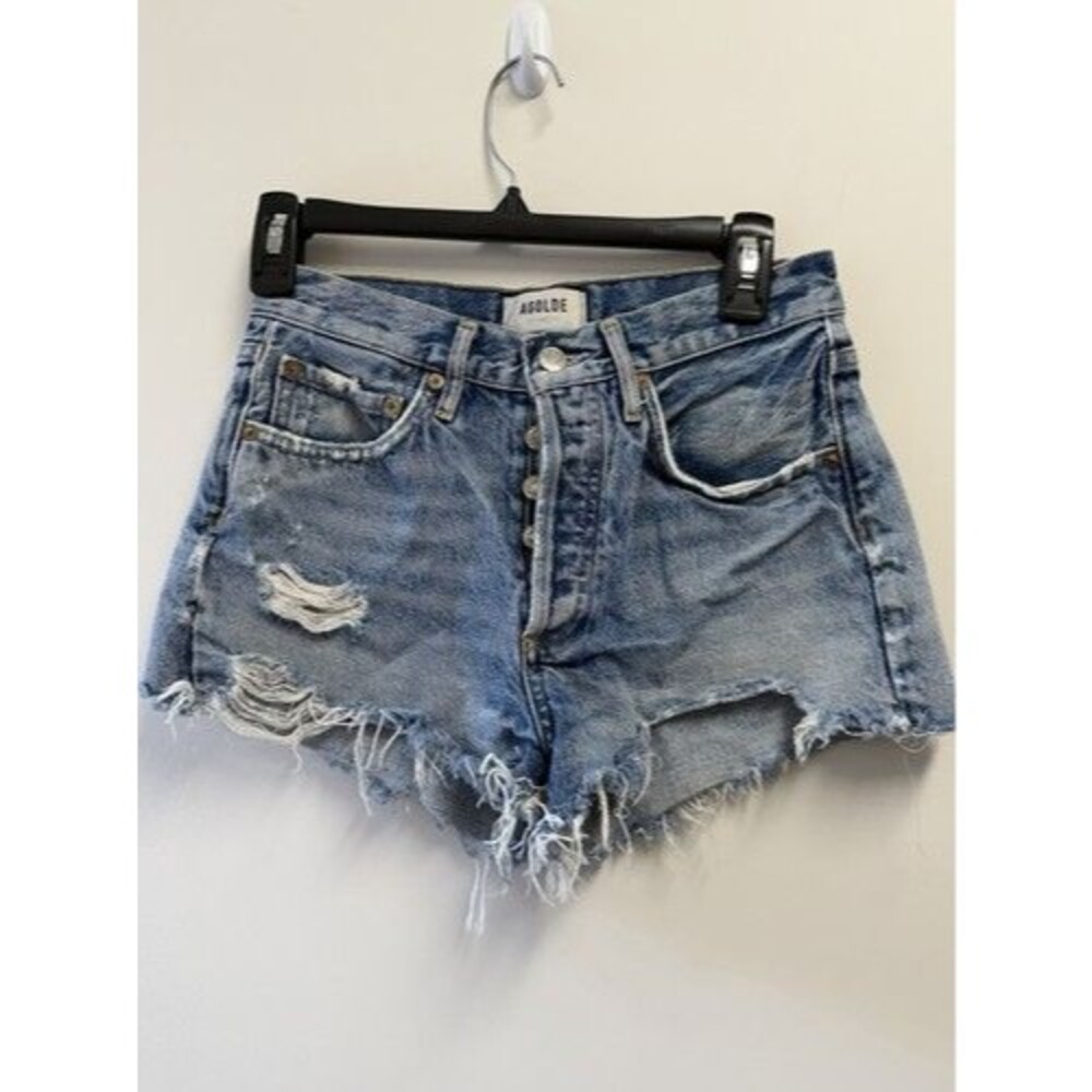 AGOLDE Blue Denim Cut Off Shorts Light Wash Button Fly 5-Pocket Solid 23